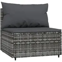 vidaXL Canapé de jardin central avec coussins Gris Poly Rattan