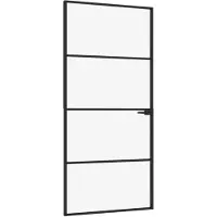 vidaXL Porte intérieure noire 93x201,5 cm verre trempé & aluminium mince