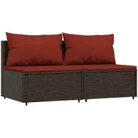 vidaXL Canapé central de jardin avec coussins 2 pcs. Marron Poly Rattan