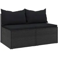 vidaXL Canapé de jardin central avec coussins 2 pcs. noir poly rotin