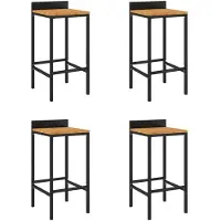 vidaXL Tabouret de bar 4 pcs. noir poly rotin et bois massif acacia