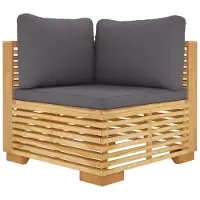 vidaXL Canapé d'angle de jardin avec coussins gris foncé en teck massif