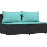 vidaXL Canapé de jardin central avec coussins 2 pcs. noir poly rotin