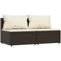 vidaXL Canapé central de jardin avec coussins 2 pcs. Marron Poly Rattan