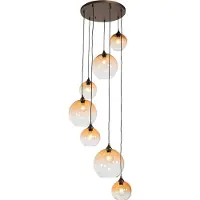 QAZQA Suspension Art Déco bronze foncé avec verre ambré 7 lumières - Sandra