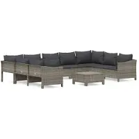 vidaXL Salon de jardin 10 pcs avec coussins Gris Résine tressée