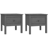 vidaXL Tables d'appoint 2 pcs Gris 50x50x49 cm Bois massif de pin