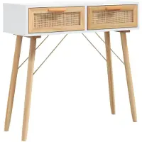 vidaXL Table console Blanc 80x30x75 cm Bois massif pin /rotin naturel