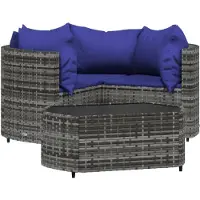 vidaXL Ensemble salon de jardin 4 pièces avec coussins Gris Poly rotin