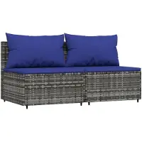 vidaXL Canapé central de jardin avec coussins 2 pcs. Gris Poly Rattan