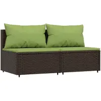 vidaXL Canapé central de jardin avec coussins 2 pcs. Marron Poly Rattan