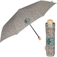 OEM Parapluie naturel en fibres organiques avec manche en bois - Parapluie pliant pour femme - Parapluie de voyage à ouverture manuelle - Parapluie léger et résistant au vent (gris à fleurs blanches)