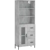 vidaXL Highboard gris béton 69,5x34x180 cm Bois composite