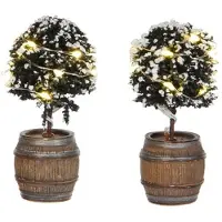 Luville Décor de Noël 2 Buxus en tonneau à piles - 8,5xØ4 cm - Vert - 2 piles AA non fournies