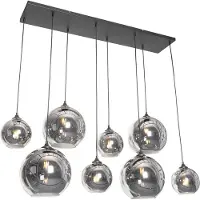 QAZQA Suspension intelligente noire avec verre fumé, 8 ampoules G95 WiFi incluses - Sandra