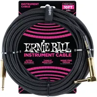 Ernie Ball Cables Instrument Gaine Tisse Jack/jack Coudé 3M Noir