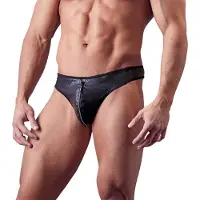 Svenjoyment Underwear - string homme zippé strass - effet brillant - noir - 2XL