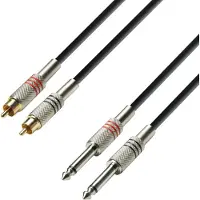 Adam hall Double Line câble 3 m noir 2 x Cinch-Male/ 2 x Klinke 6,3 mm Male