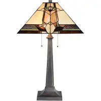LumiLamp Lampe de table Tiffany 80 cm Beige Verre