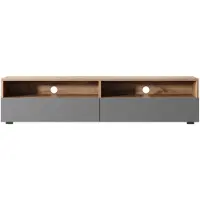 Selsey Armoire TV REDNAW - Buffet TV moderne en chêne Wotan mat / gris brillant avec LED, vertical / suspendu, largeur 140 cm