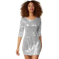 Dressforfun Paillette Dress Glamour - avec des paillettes scintillantes, des manches trois quarts et une coupe élastique - pour le carnaval et les fêtes à thème - polyester argenté - taille XL