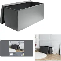 Home Deco Factory Banc coffre de de rangement en simili cuir Zoé gris
