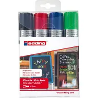 Edding Marqueur craie liquide - - Pack de 4 - Couleurs variées - Noir, rouge, bleu, vert fluorescent