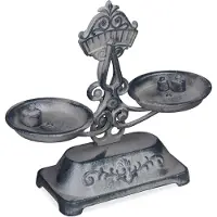 Relaxdays Balance décorative au style antique, balance de cuisine rétro, 3 poids, balance double rustique, fonte, gris/noir