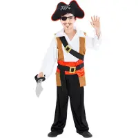 Dressforfun Costume garçon capitaine borgne - - Ole 128 (7-8ans) - déguisement halloween - carnaval - marron