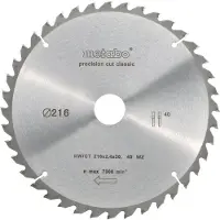 Metabo Precision Cut Wood Lame de Scie pour Bois 216 x 30X 1,8 mm 40T