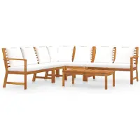 vidaXL Set de jardin Lounge avec coussins Crème Bois massif Acacia Groupe de repas Outdoor