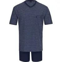 Ammann Pyjama court ' Jeans Ringel ' bleu / bleu foncé / noir