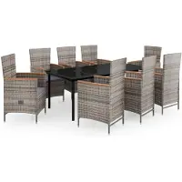 vidaXL Salon de jardin 9 pièces avec coussins Gris