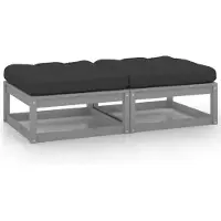 vidaXL Tabouret de jardin avec coussin 2 pcs. Gris Pin massif