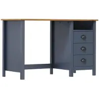 vidaXL Bureau Hill avec 3 tiroirs Gris 120x50x74 cm Pin solide