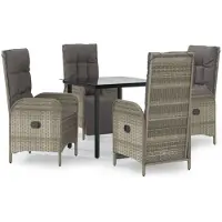 vidaXL Salon de jardin 5 pièces avec coussins noir et gris Poly rotin
