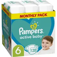 Pampers Active Baby (Taille 6, Pack mensuel, 128 pcs)