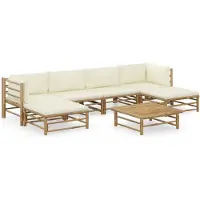 vidaXL Ensemble de salon de jardin 7 pièces avec coussins blanc crème en bambou