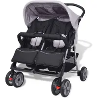 vidaXL Poussette jumelle acier gris et noir