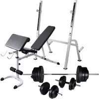 vidaXL Banc de musculation avec support, ensemble d'haltères longs et courts 60,5 kg