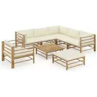 vidaXL Ensemble de salon de jardin 8 pièces avec coussins blanc crème en bambou