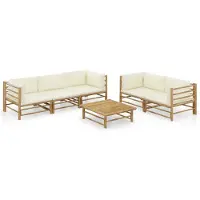 vidaXL Ensemble de salon de jardin 6 pièces avec coussins blanc crème en bambou