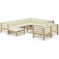 vidaXL Ensemble de salon de jardin 10 pièces avec coussins blanc crème en bambou