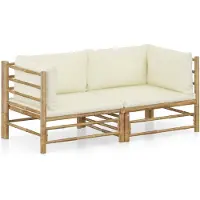 vidaXL Salon de jardin 2 pcs avec coussins blanc crème bambou