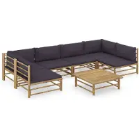 vidaXL Ensemble de salon de jardin 7 pièces avec coussins gris foncé en bambou