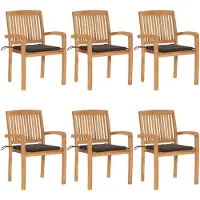 vidaXL Chaises de jardin empilables avec coussins 6 pcs. Bois massif teck