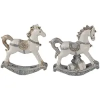 Clayre & Eef Figurine Set de 2 Chevaux 8 cm Blanc Plastique