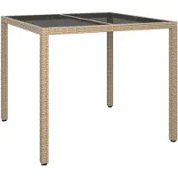 vidaXL Table de jardin 90 x 75 x 90 cm beige en verre et poly rotin