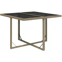 vidaXL Table de jardin beige 109x107x74 cm Poly rotin et verre