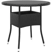 vidaXL Table de jardin Ø80x75 cm verre dur et poly rotin noir